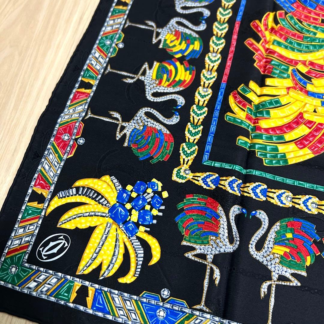 Cartier カルティエ シルクスカーフ 宝石 フラミンゴ柄