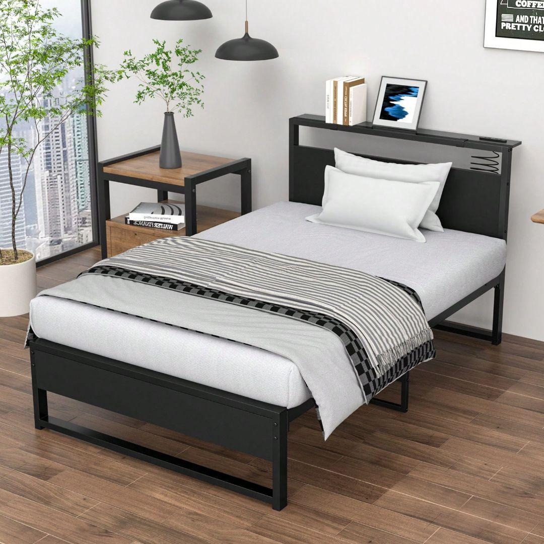 頑丈シングルベッド 通気性 下収納 耐 200kg 送料無料 組立易