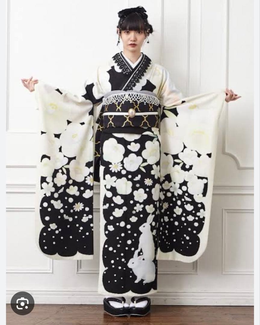 最終値下げです。ふりふ　振袖　しんしん雪うさぎ