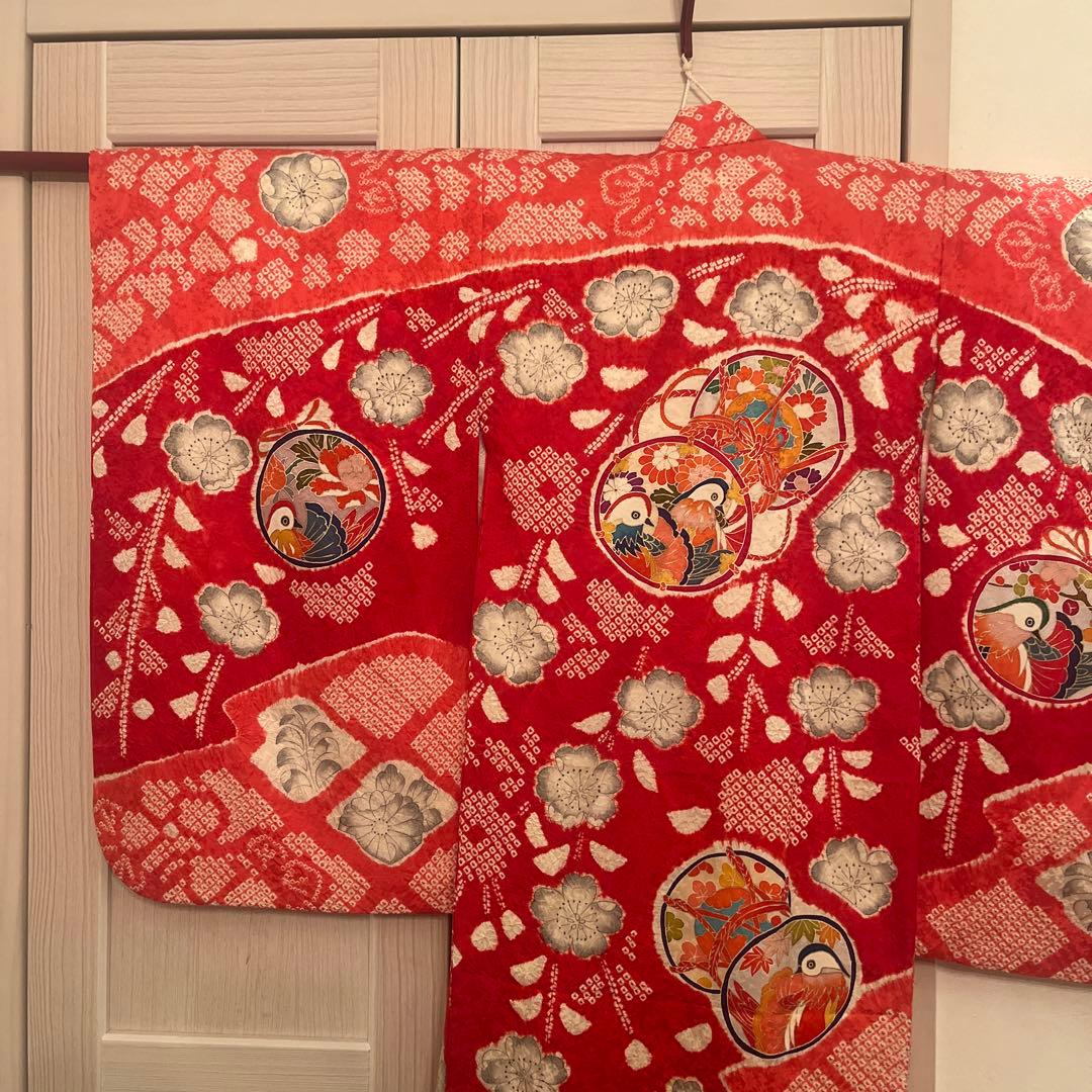 七五三 着物 7歳 女の子 正絹 本絞り 手描き友禅 古典柄 赤 祝い着