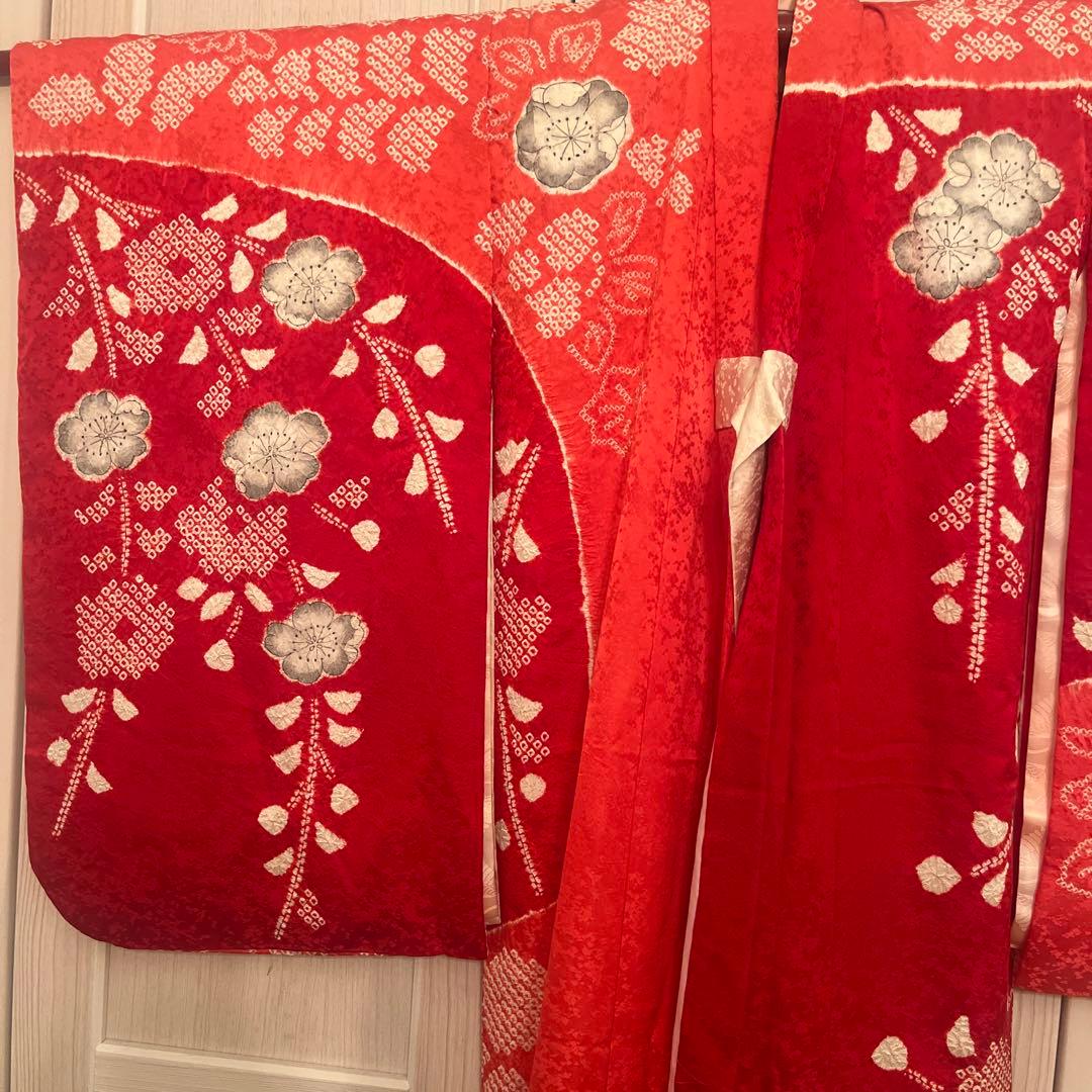 七五三 着物 7歳 女の子 正絹 本絞り 手描き友禅 古典柄 赤 祝い着