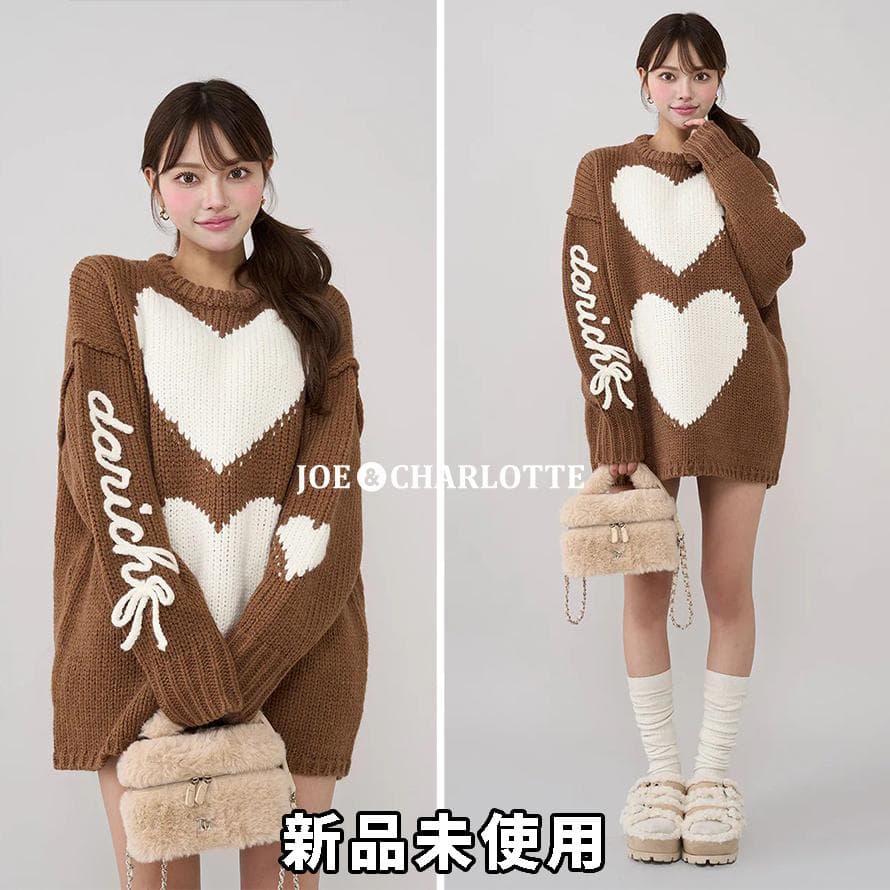 ダーリッチ darich ハートロゴローゲージニットチュニック ブラウン BRN