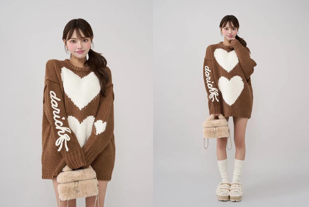 ダーリッチ darich ハートロゴローゲージニットチュニック ブラウン BRN