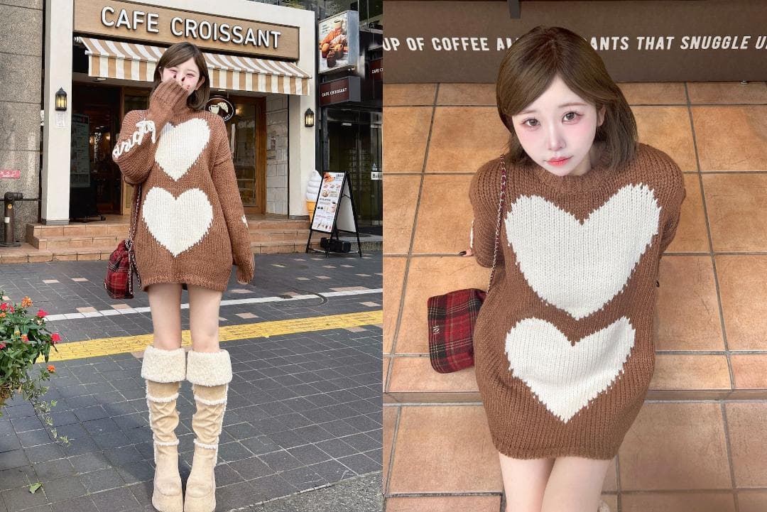 ダーリッチ darich ハートロゴローゲージニットチュニック ブラウン BRN