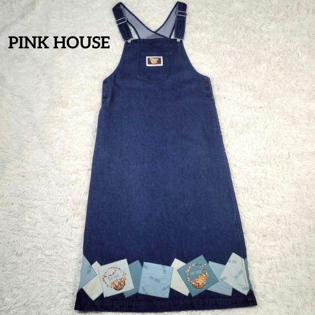 美品☆ピンクハウス　ジャンパースカート　パッチワーク　ベア　ロング　ロゴ　ハート