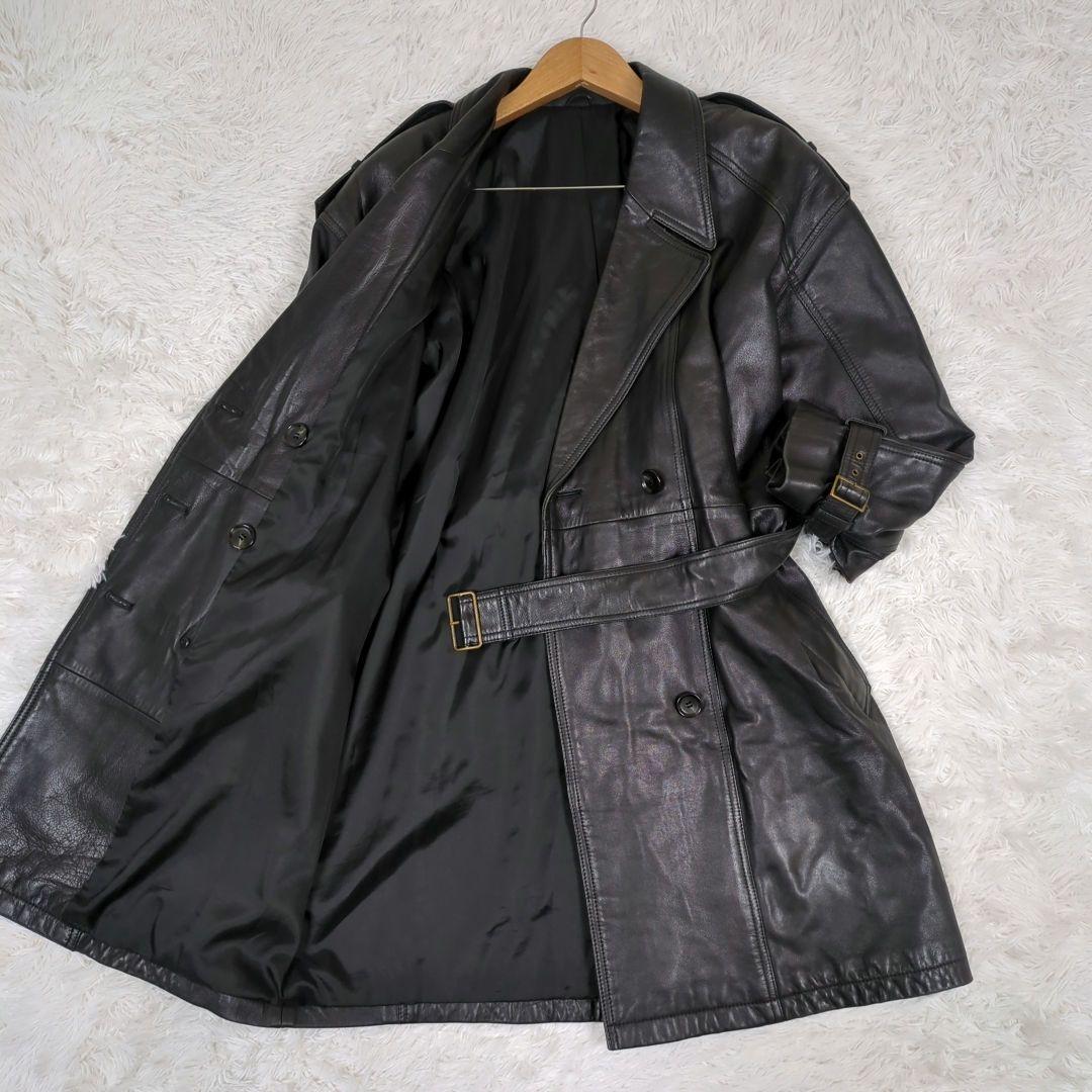 美品【大きいサイズ L相当】ラムレザー　トレンチコート　ロング　オールレザー