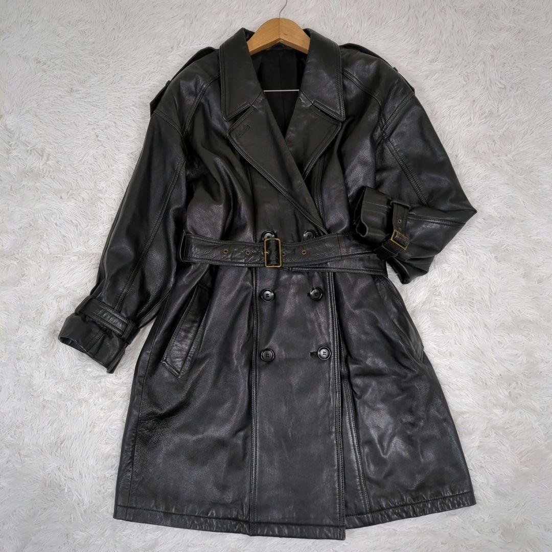 美品【大きいサイズ L相当】ラムレザー　トレンチコート　ロング　オールレザー