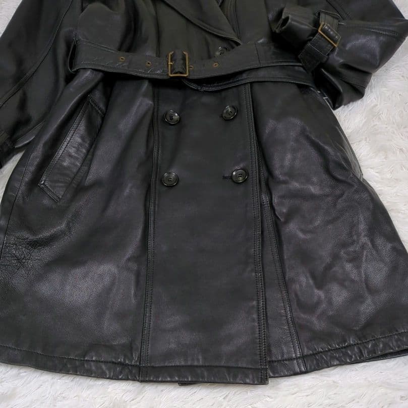 美品【大きいサイズ L相当】ラムレザー　トレンチコート　ロング　オールレザー