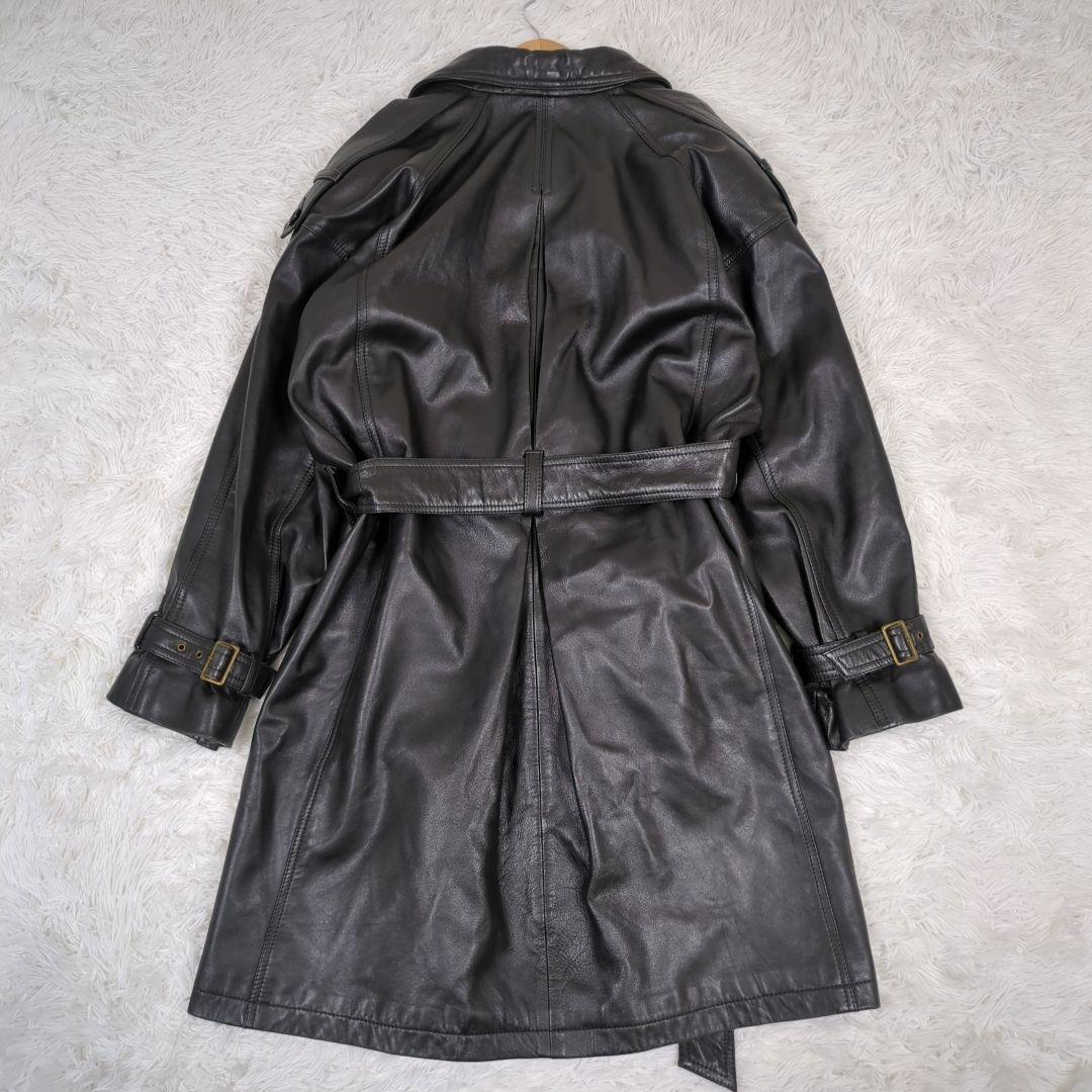 美品【大きいサイズ L相当】ラムレザー　トレンチコート　ロング　オールレザー