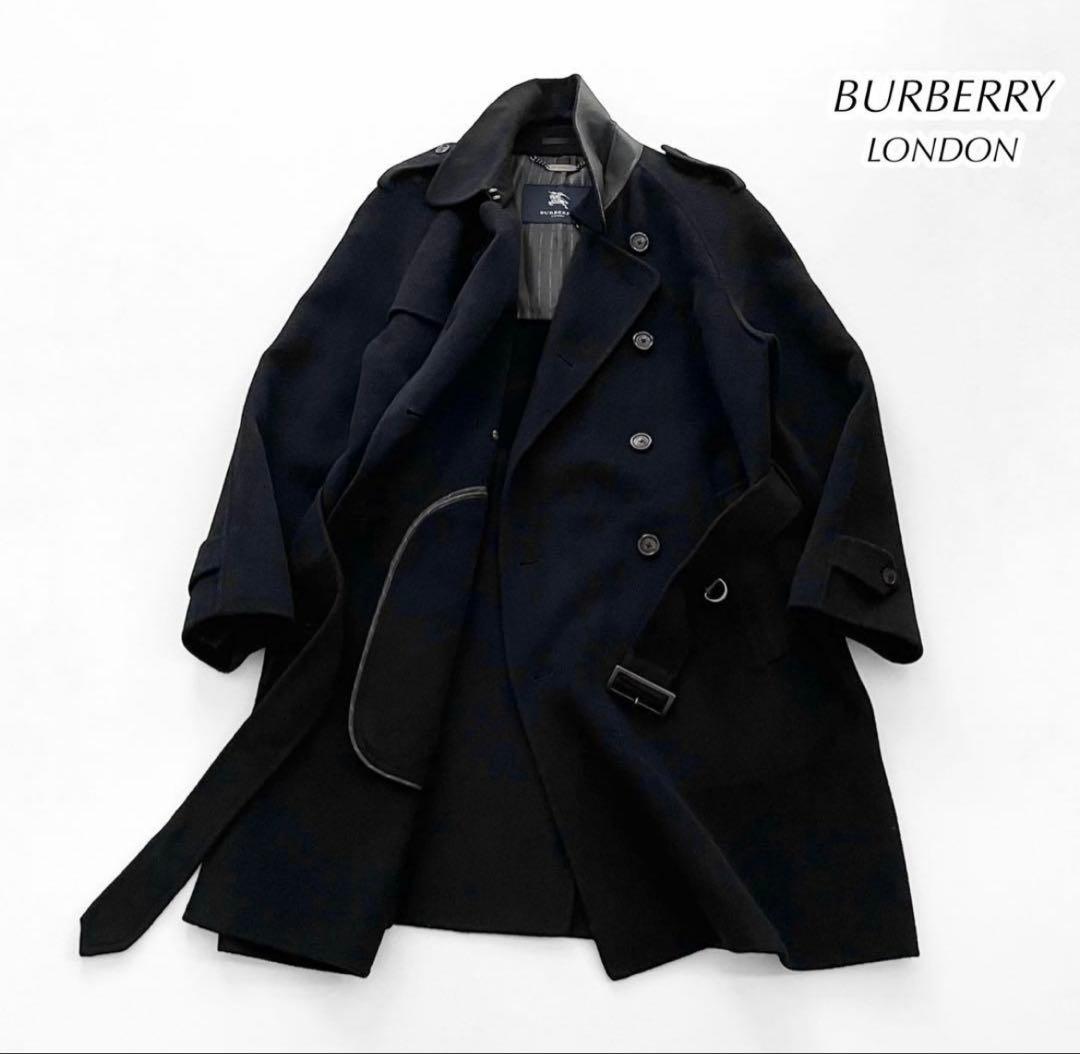BURBERRY LONDON トレンチコート 黒 アンゴラ カシミヤ混羊革