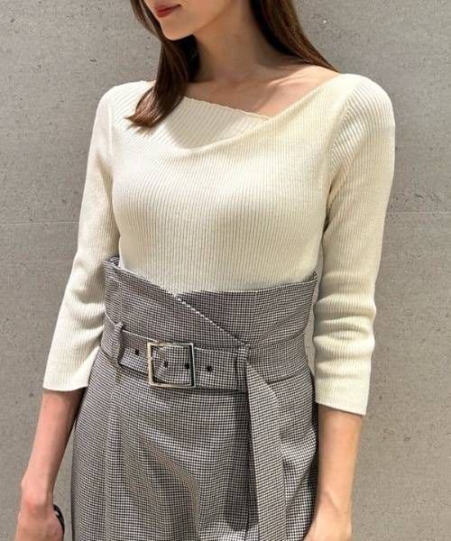 ♛かぼちゃ▾▾▾ ドレープデコルテリブニットアシメギャザーニットプルオーバ