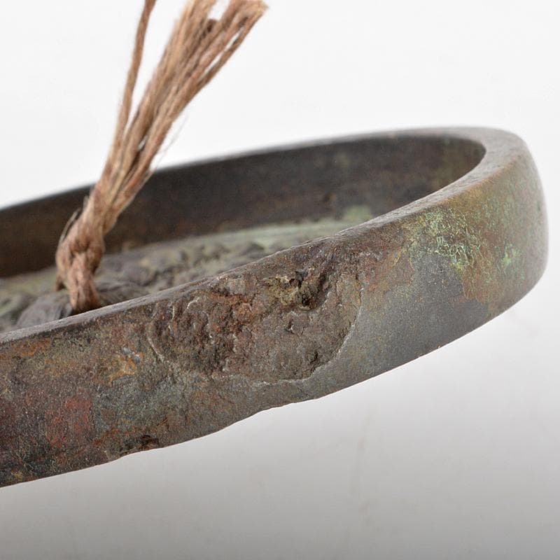 天下一飯村作　古銅　双鶴松竹梅文　銅鏡　古鏡　時代箱付　V　R5548