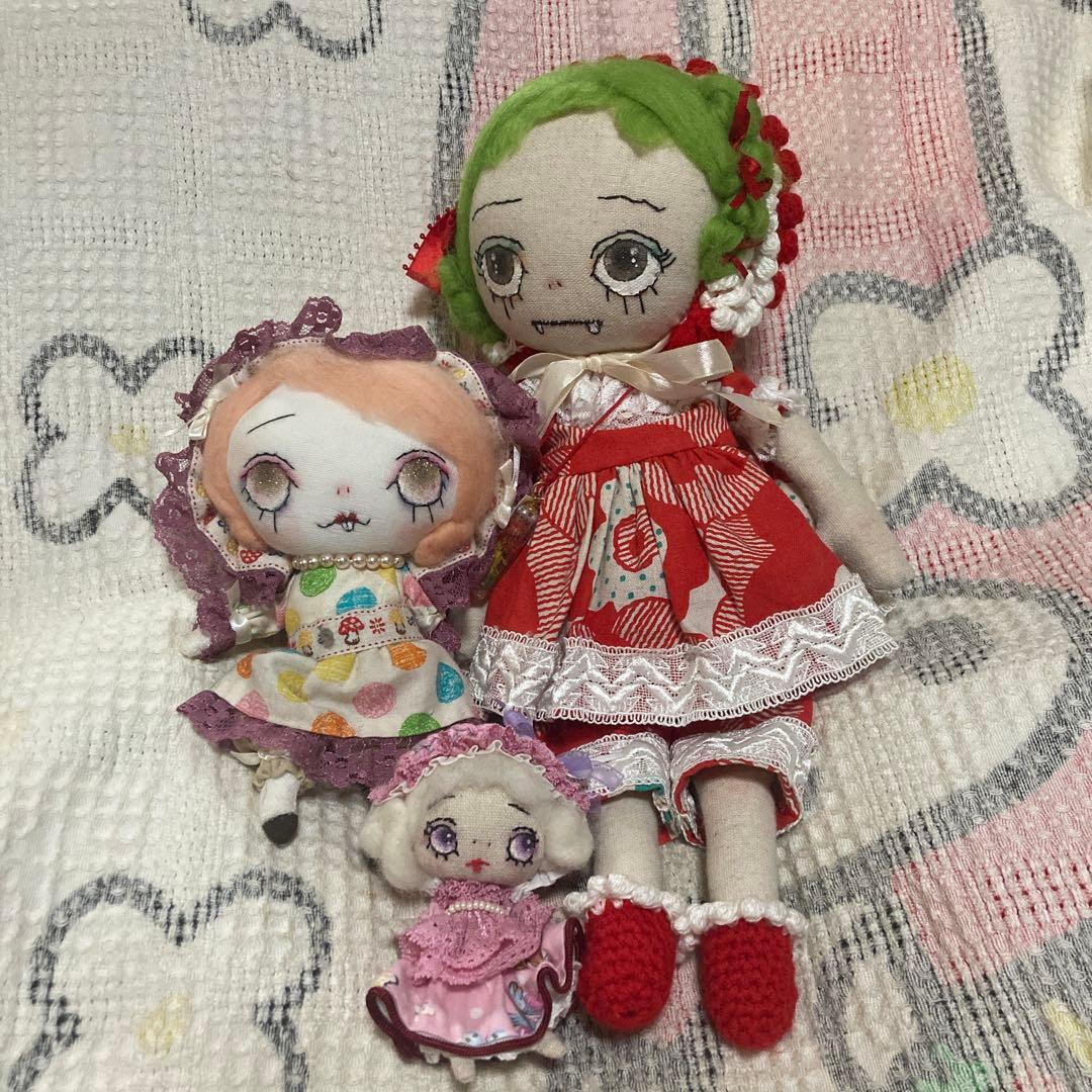 創作人形作家　SeriYA Dolls GALLERY 布　人形3体　文化人形風