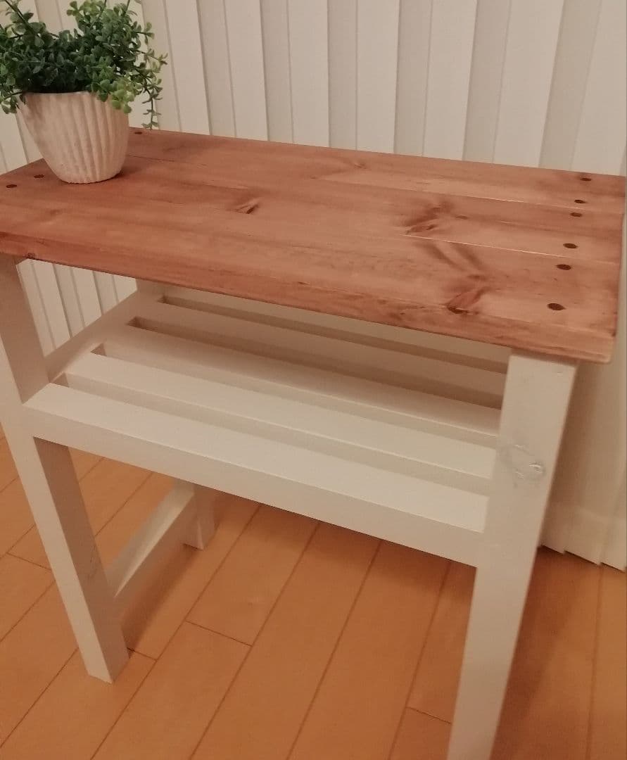 ハンドメイドテーブル/シェルフ/ホワイト【送付込み】