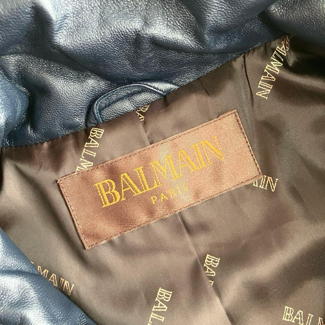【美品】BALMAIN 高級ラムレザー　パデッドコート　ダークネイビー