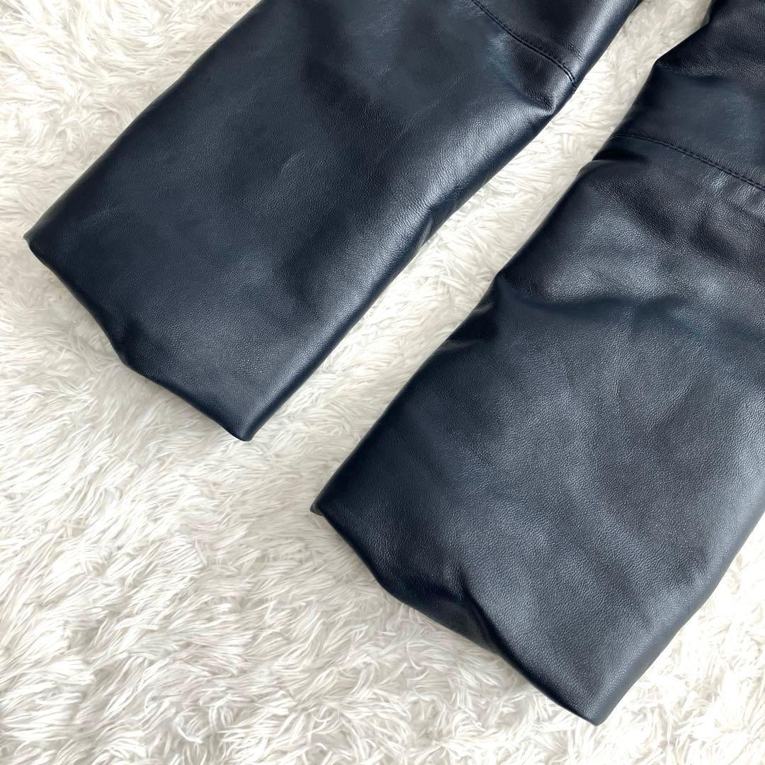 【美品】BALMAIN 高級ラムレザー　パデッドコート　ダークネイビー