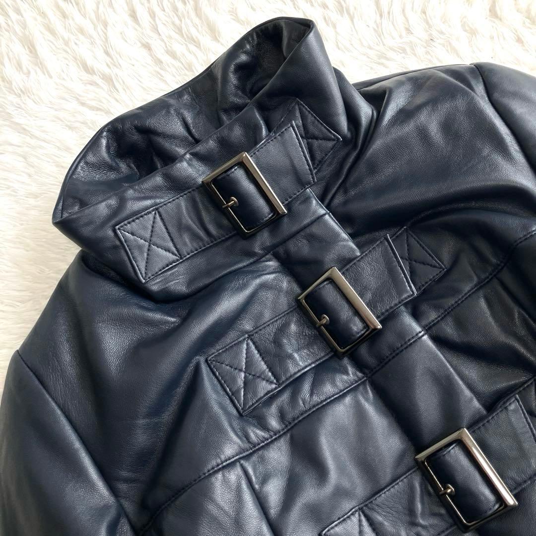 【美品】BALMAIN 高級ラムレザー　パデッドコート　ダークネイビー