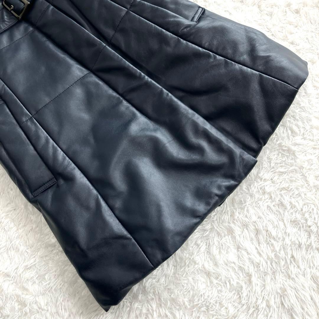 【美品】BALMAIN 高級ラムレザー　パデッドコート　ダークネイビー