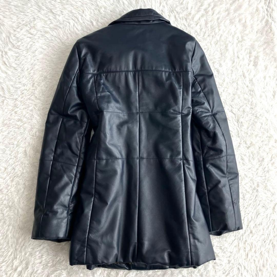 【美品】BALMAIN 高級ラムレザー　パデッドコート　ダークネイビー