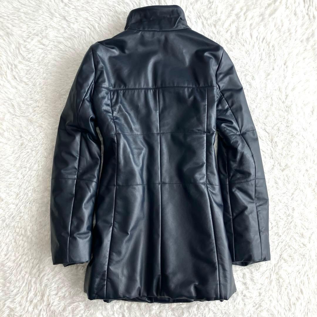 【美品】BALMAIN 高級ラムレザー　パデッドコート　ダークネイビー