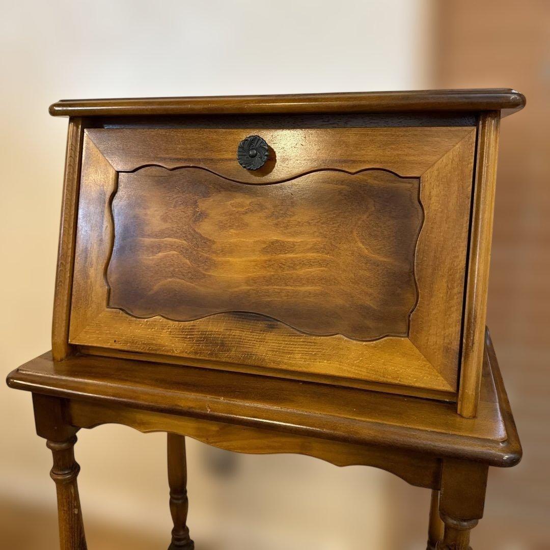 貴重 カリモク 昭和レトロ コロニアル ライティングデスク カタカナロゴ 日本製