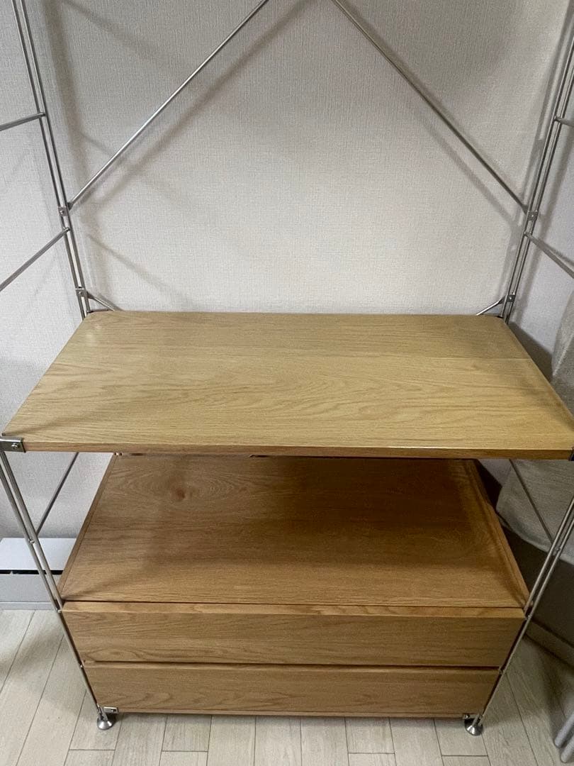 無印良品MUJIステンレスユニットシェルフ　オーク材　2段引き出し付き　完成品