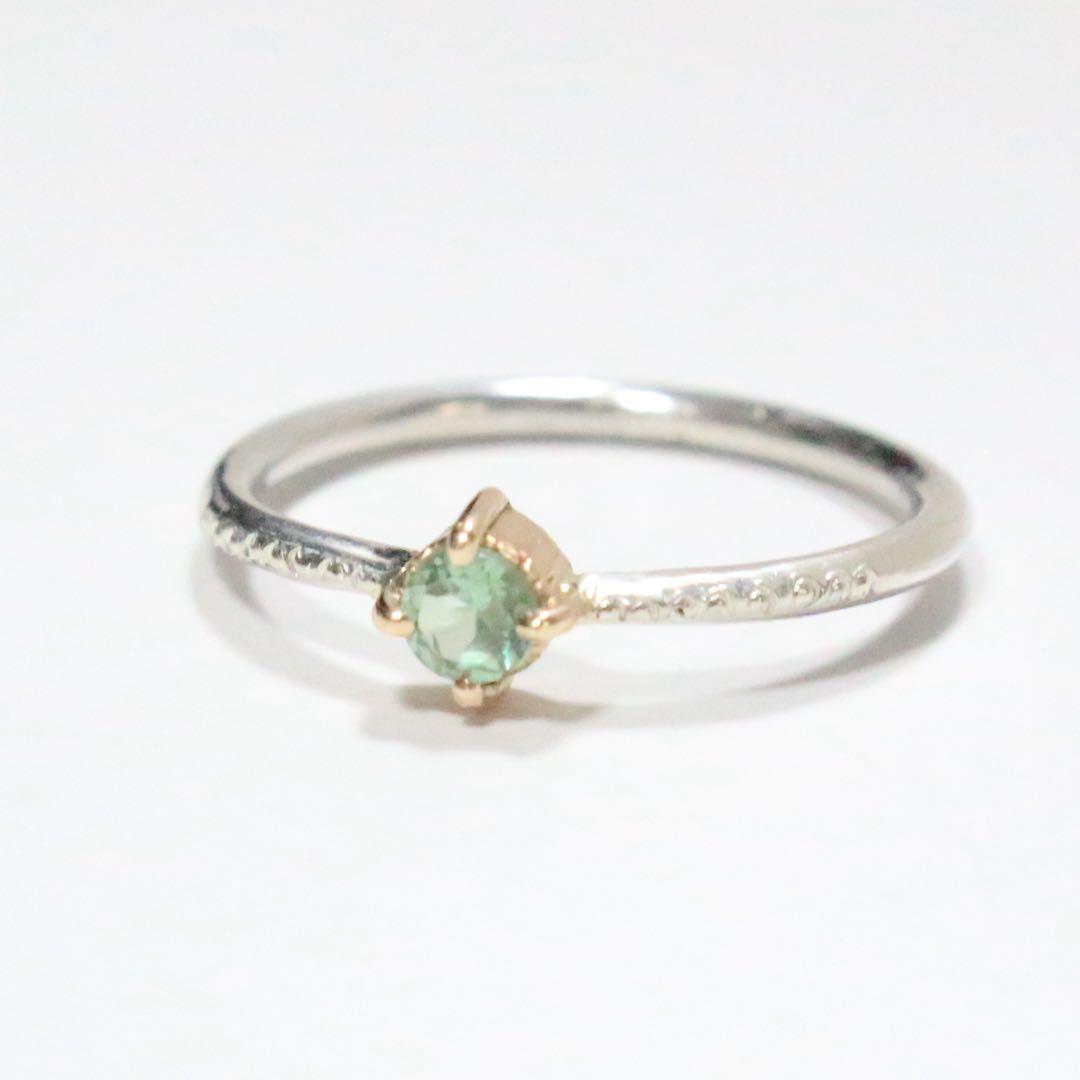 強蛍光！希少なバナジウムクリソベリル！K10枠と小ワッカのシルバーリング約10号