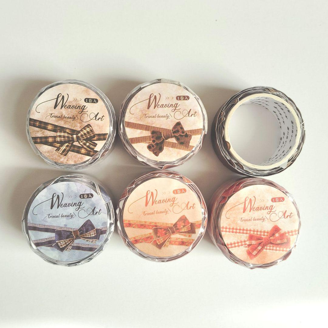 海外 ハトロン紙 リボン柄マスキングテープ コラージュ素材