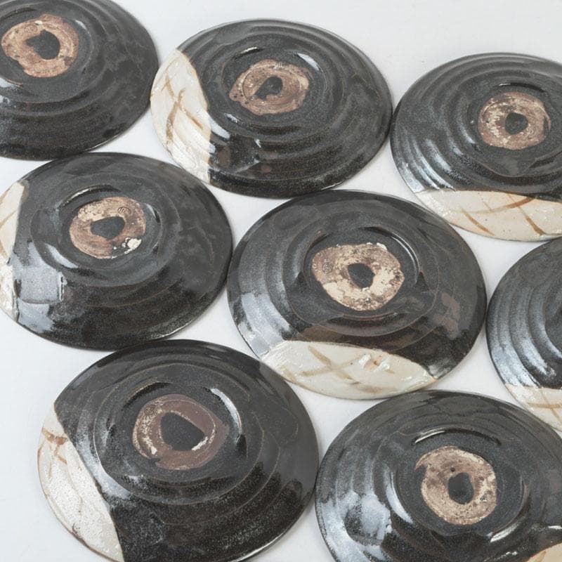 和食器　織部焼　竹里庵　葵窯　加藤春二作　草文皿　十客　共箱　V　9735