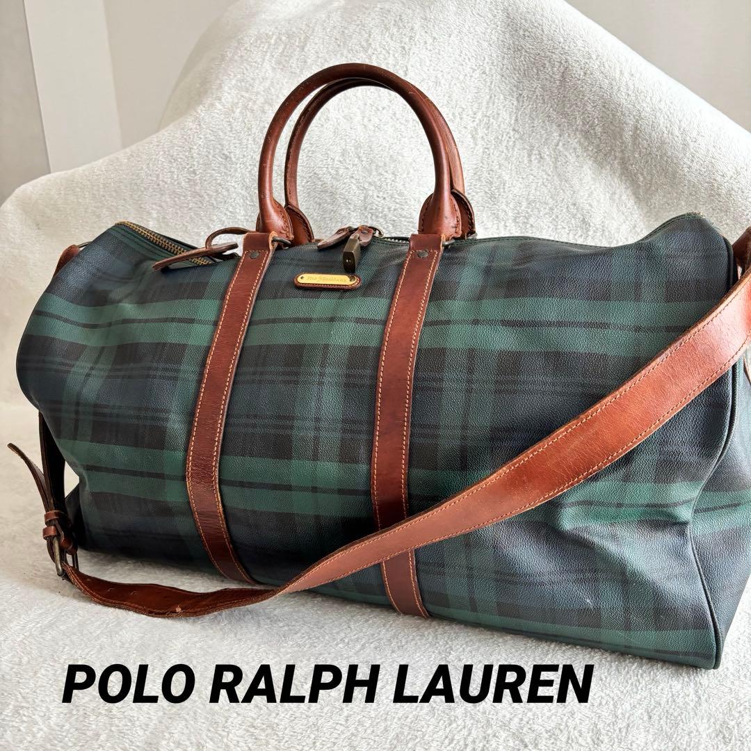 美品 ポロラルフローレン ボストンバッグ グリーン ２WAY PVCレザー 緑