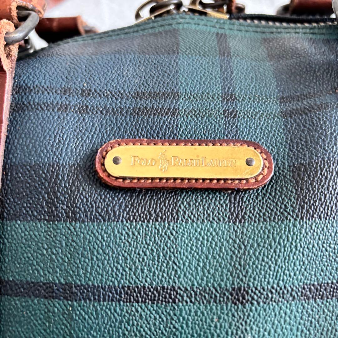 美品 ポロラルフローレン ボストンバッグ グリーン ２WAY PVCレザー 緑
