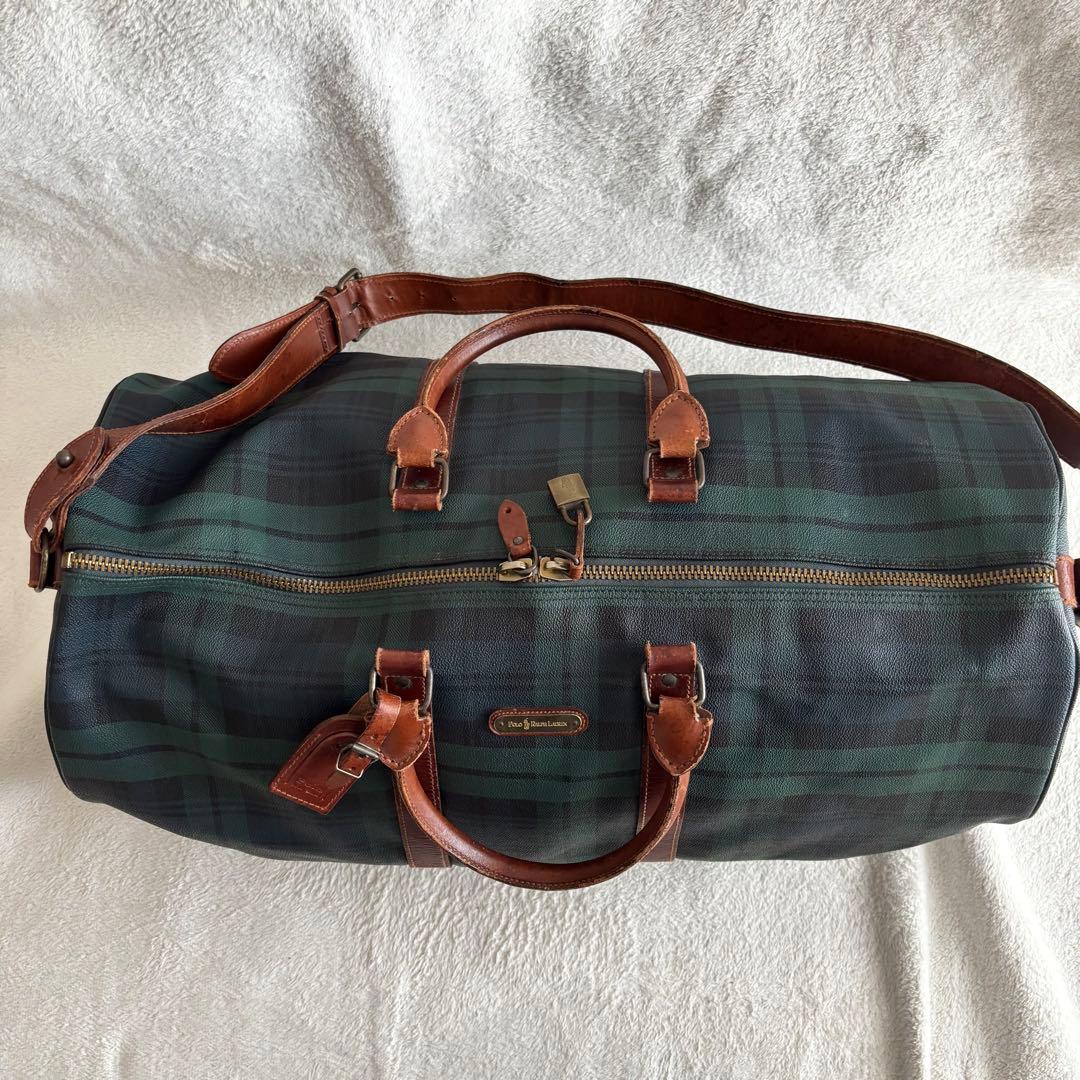 美品 ポロラルフローレン ボストンバッグ グリーン ２WAY PVCレザー 緑