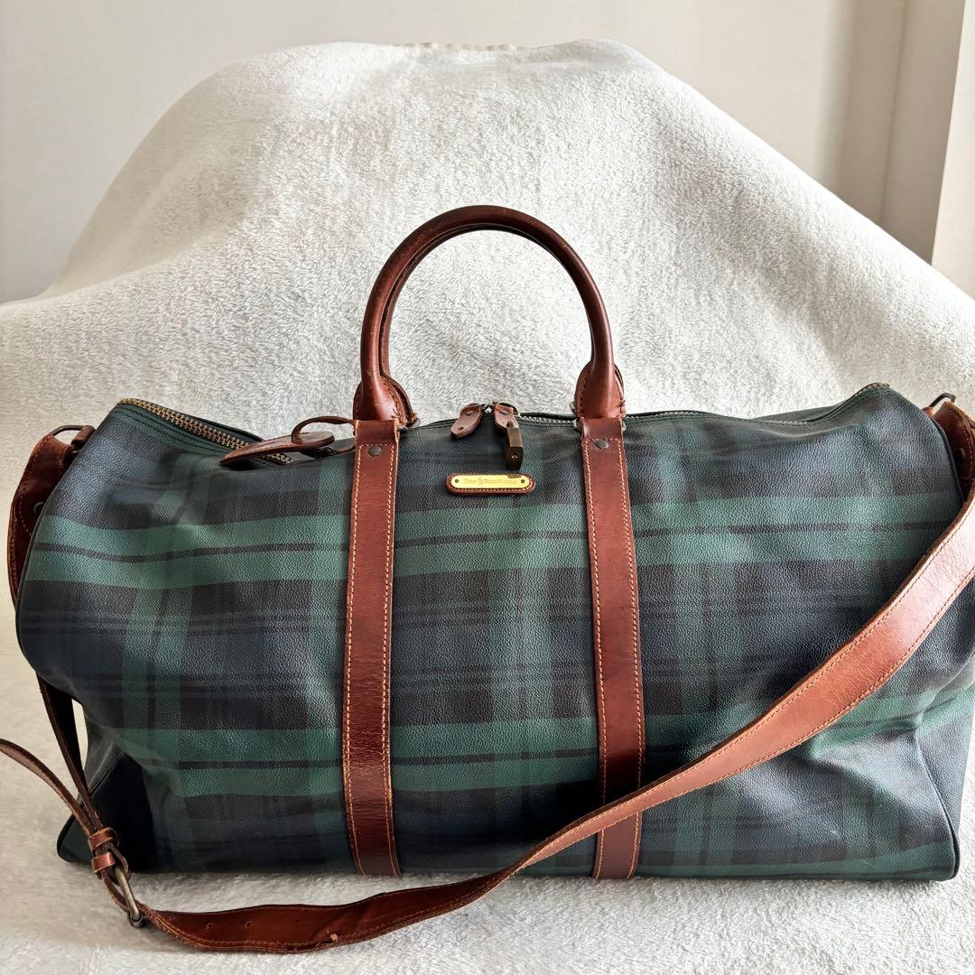 美品 ポロラルフローレン ボストンバッグ グリーン ２WAY PVCレザー 緑