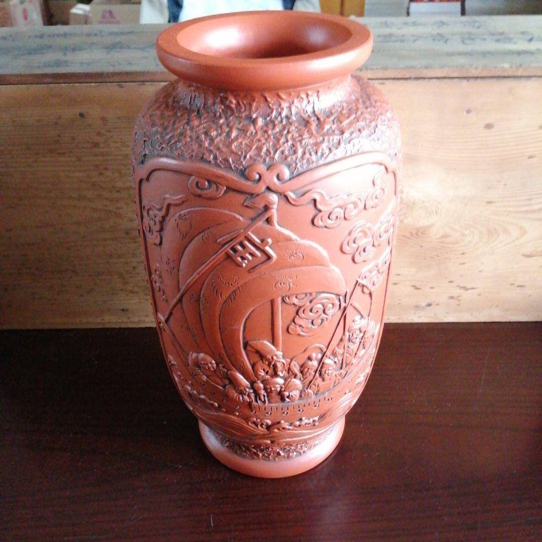 常滑焼　一仙　朱泥花瓶　31cm