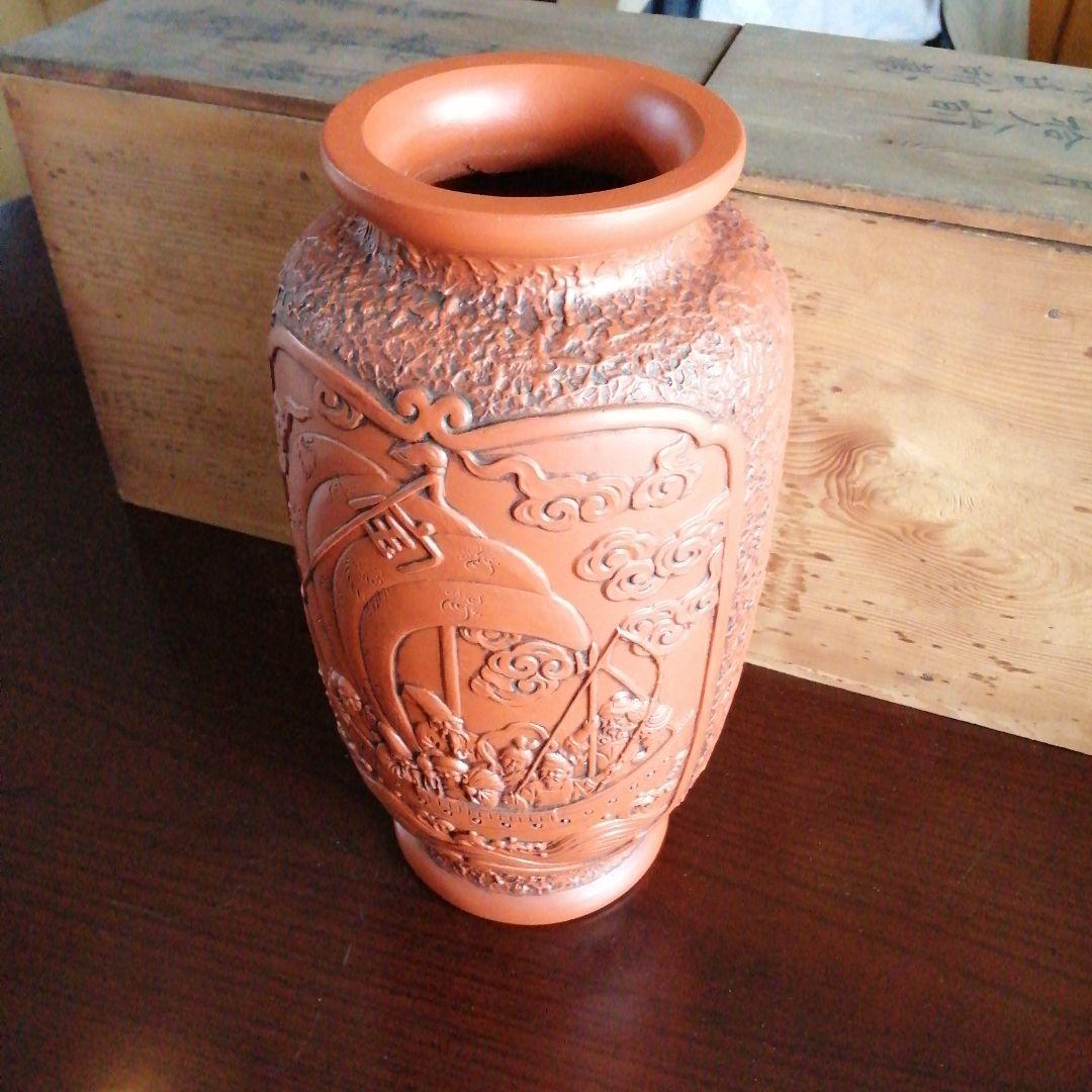 常滑焼　一仙　朱泥花瓶　31cm