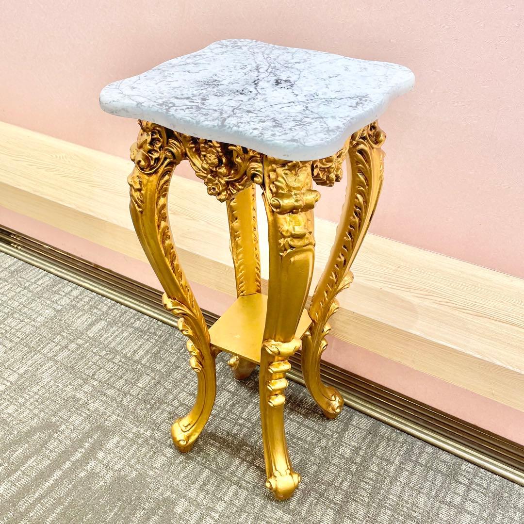 【値下げOK】アンティーク調大理石フラワースタンド／コンソールテーブル ゴールド