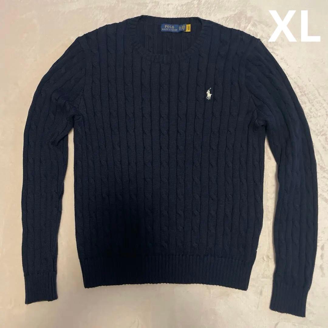 【美品】POLO RALPH LAUREN ネイビーケーブルニットセーター　XL