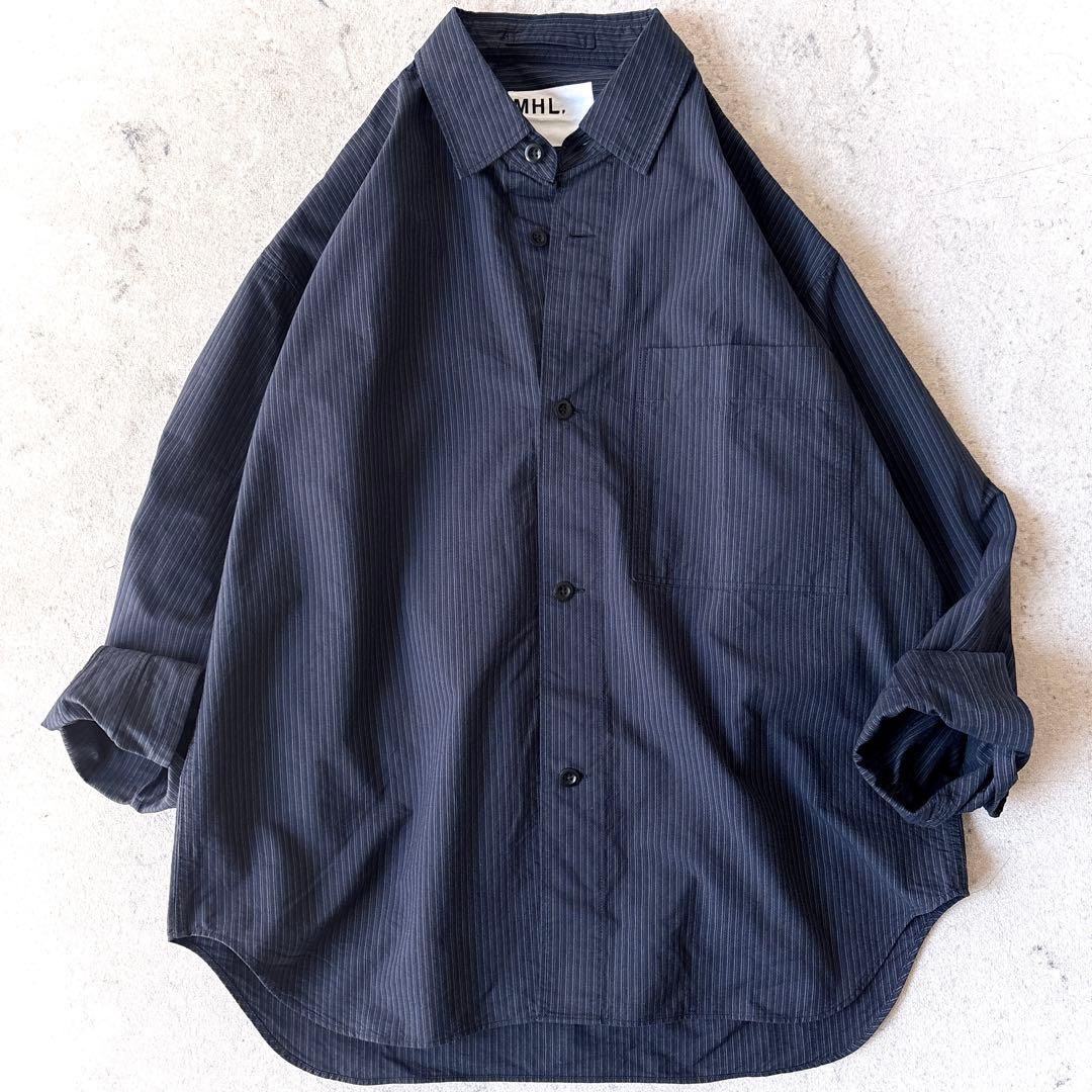 美品 MHL. メンズLサイズ オーバーサイズ コットン ストライプ 長袖シャツ