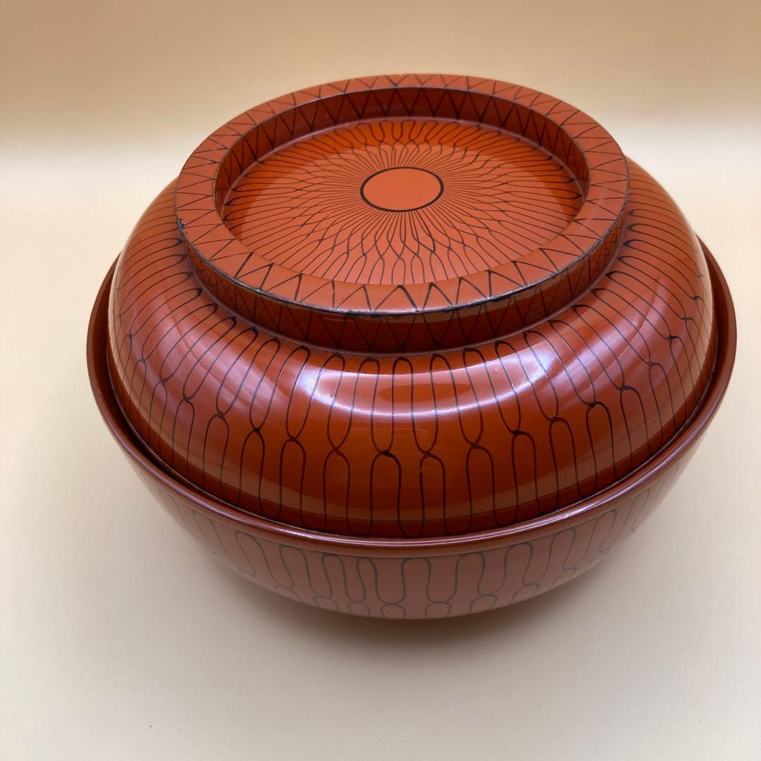 輪島塗　網目　蓋つき煮物椀　手描き　5客