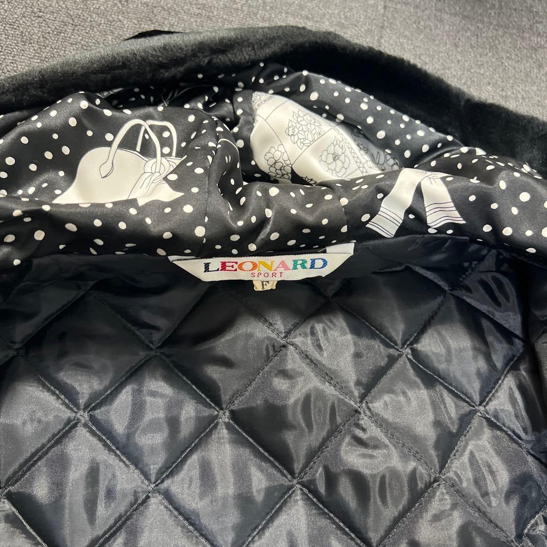 レオナール LEONARD ロングダッフルコート　黒　ベロア系　美品　フリー