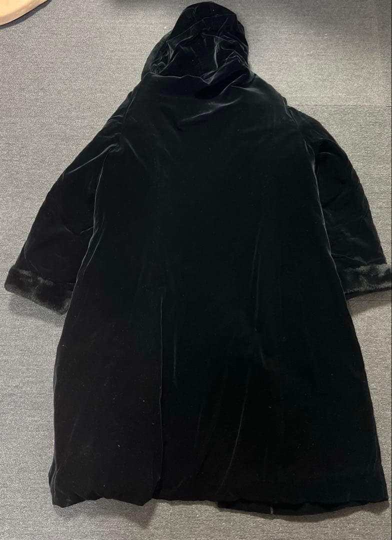 レオナール LEONARD ロングダッフルコート　黒　ベロア系　美品　フリー