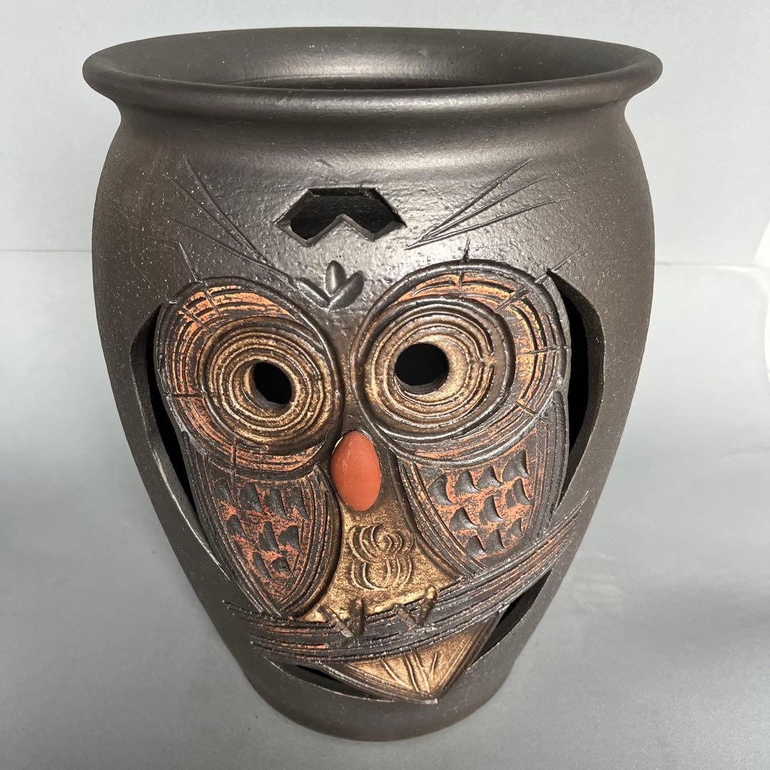 信楽焼傘立て  壺型ふくろう 高さ42cm