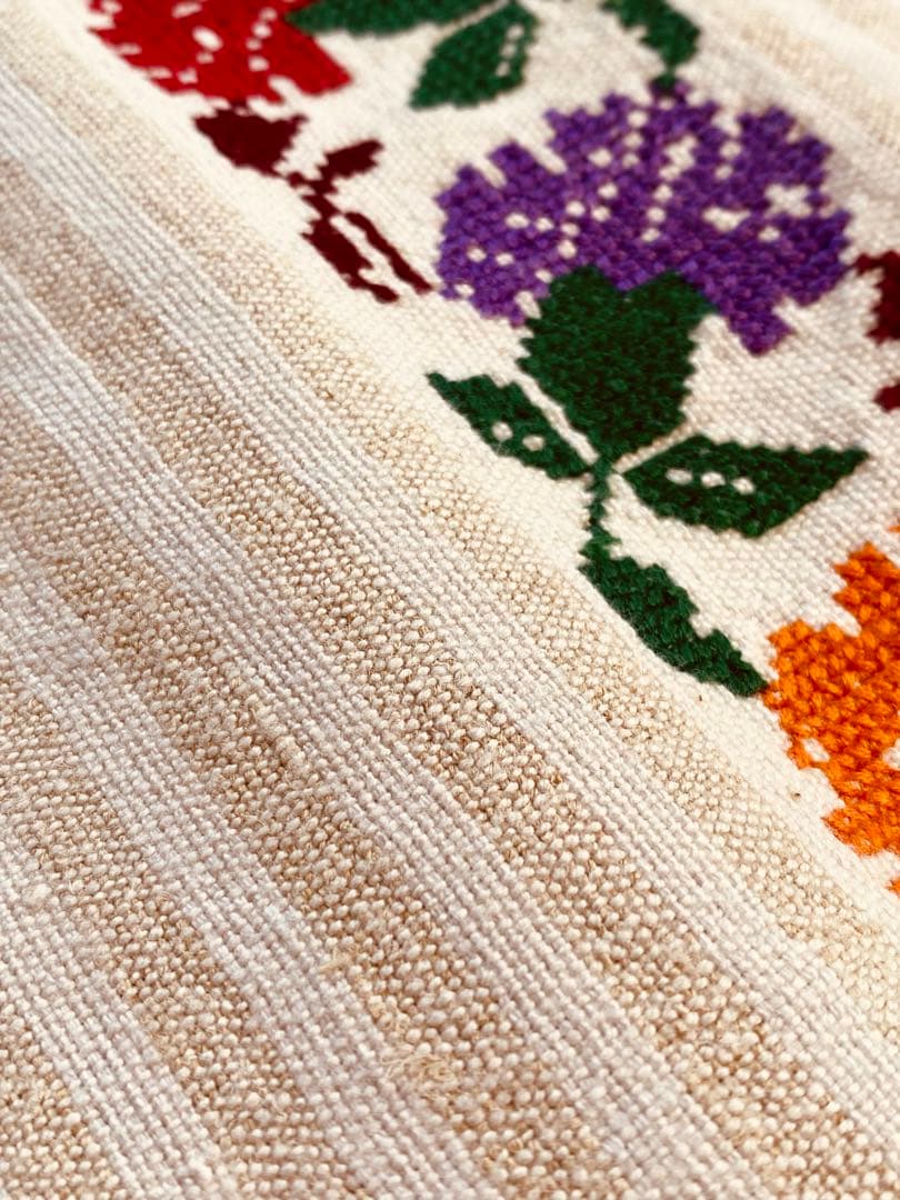 フランスアンティーク クロスステッチ コットンリネン ボーダー マルチクロス