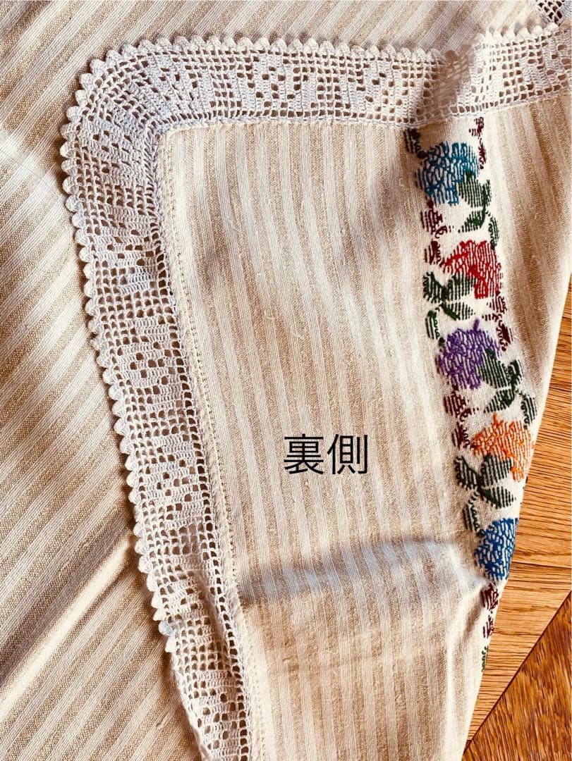 フランスアンティーク クロスステッチ コットンリネン ボーダー マルチクロス