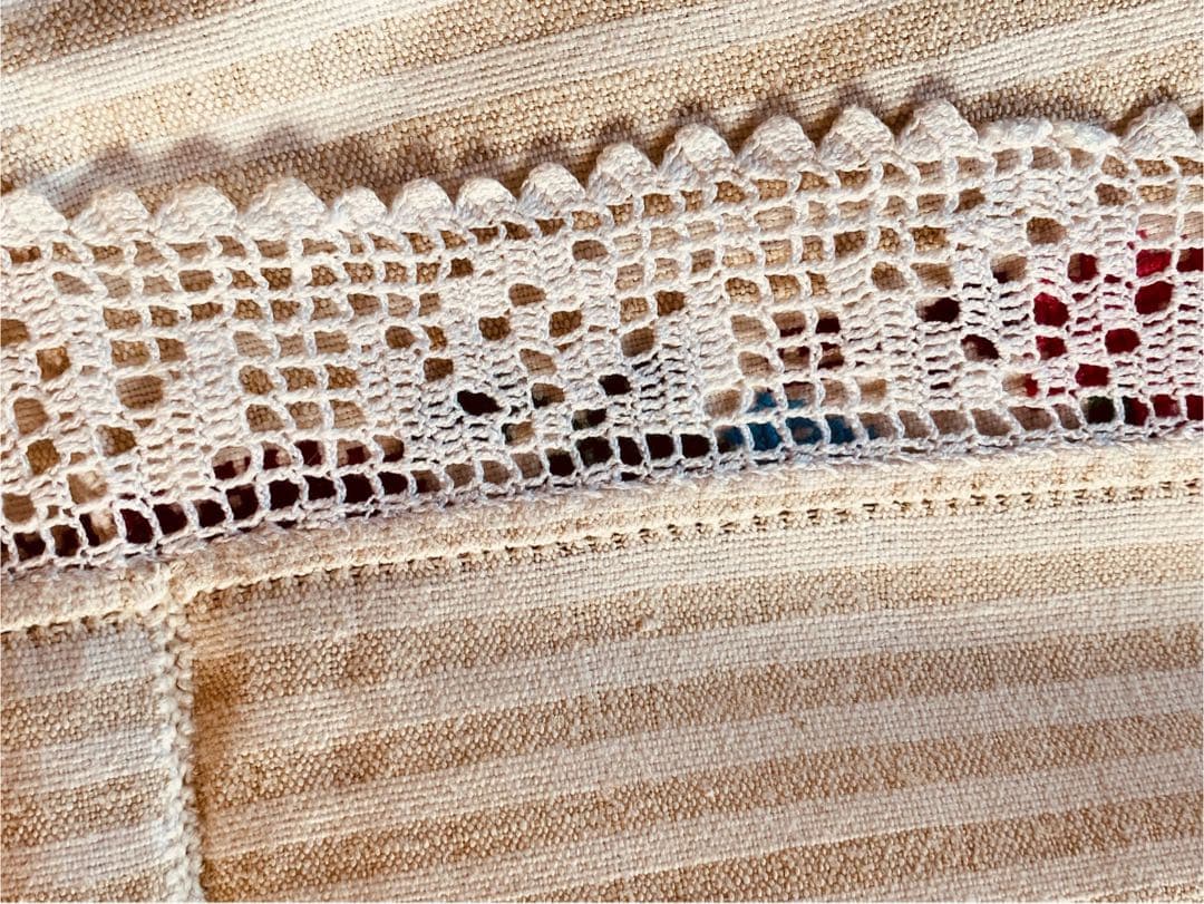 フランスアンティーク クロスステッチ コットンリネン ボーダー マルチクロス