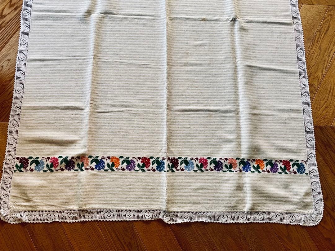 フランスアンティーク クロスステッチ コットンリネン ボーダー マルチクロス