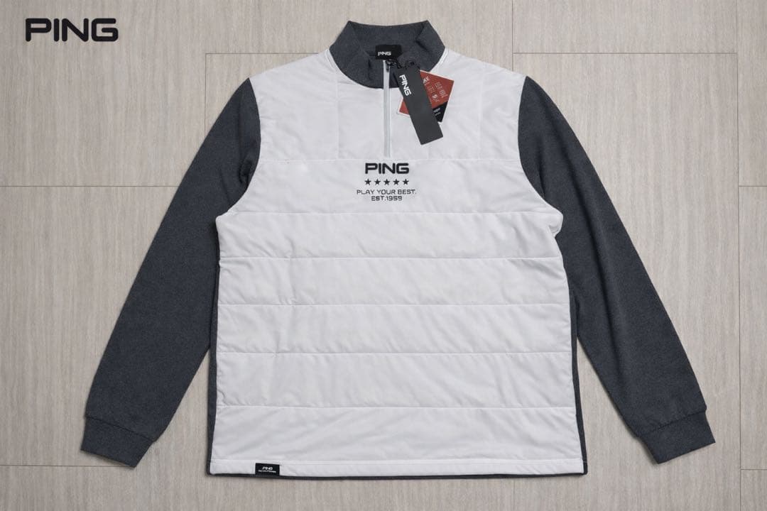 【新品・タグ付き】PINGハーフジップゴルフウェア　ホワイト×グレー LLサイズ
