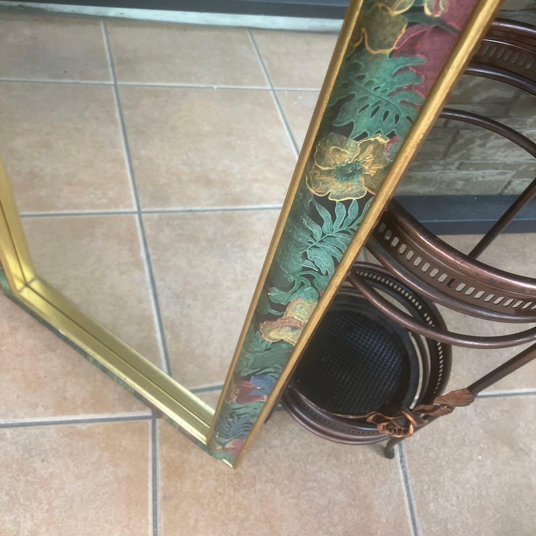 イタリア製 アンティーク調 ミラー 壁掛け 鏡 花模様 ウォールミラー