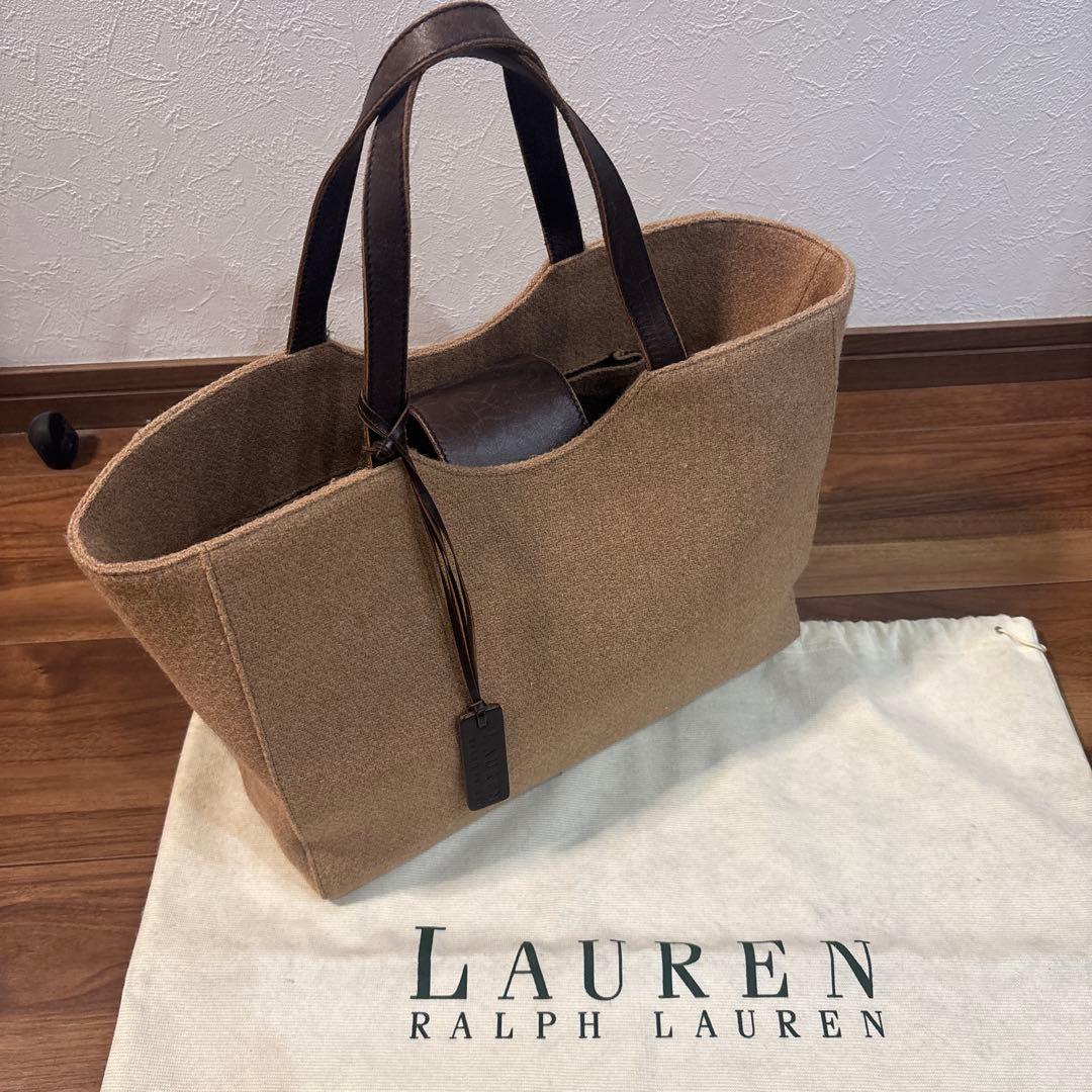 【美品】ラルフローレン ウールキャンパス×レザー トートバッグ A4◎ 保存袋付