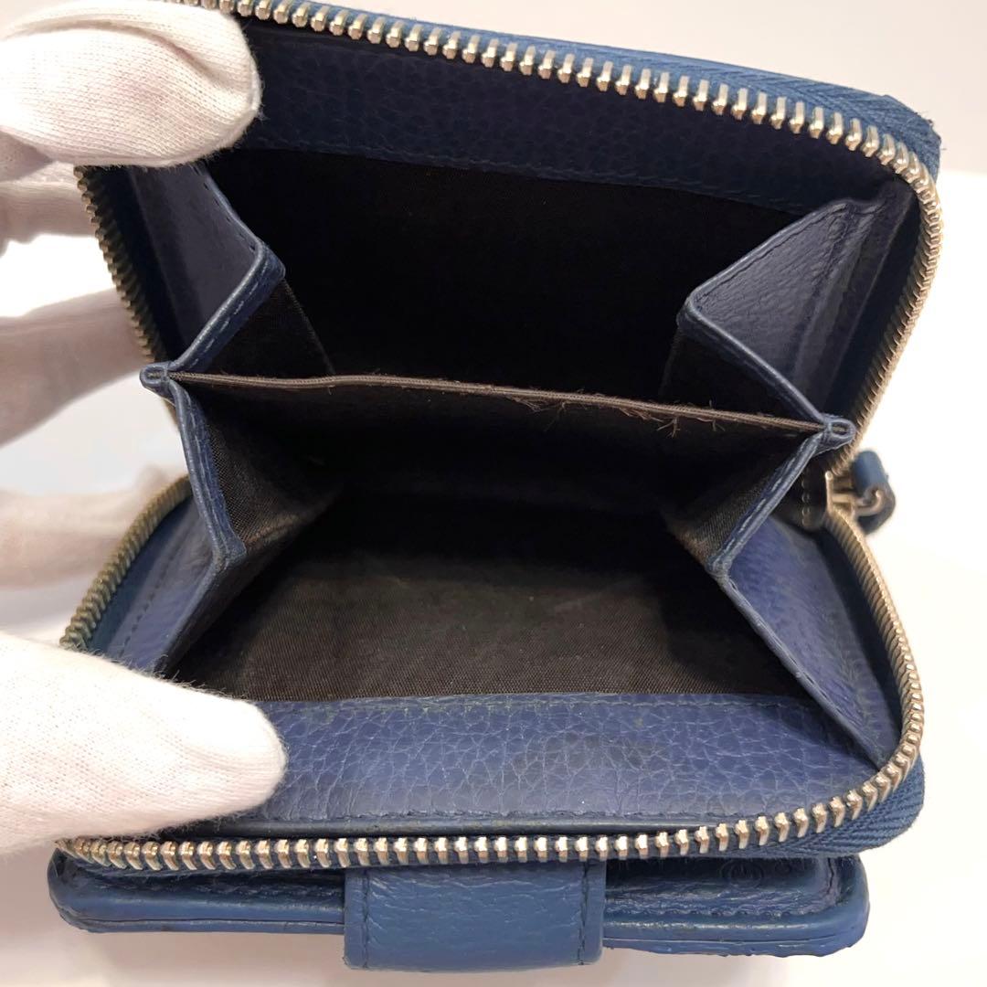 グッチ 折り財布 GGキャンバス GG ラウンドファスナー コンパクト ブルー